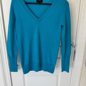 100% Italian CASHMERE J. Crew Turquoise V-Neck Sweater